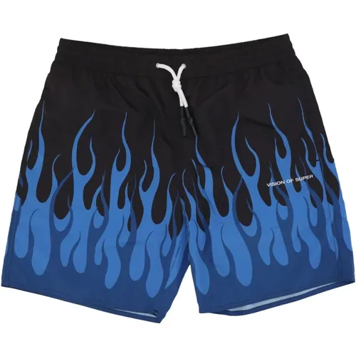 Flames Badehose Schwarz/Blau , Herren, Größe: L - VISION OF SUPER - Modalova