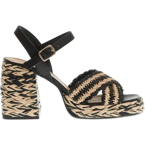 Braided Beige and Black Platform Sandals , female, Sizes: 4 UK, 6 UK - Castañer - Modalova