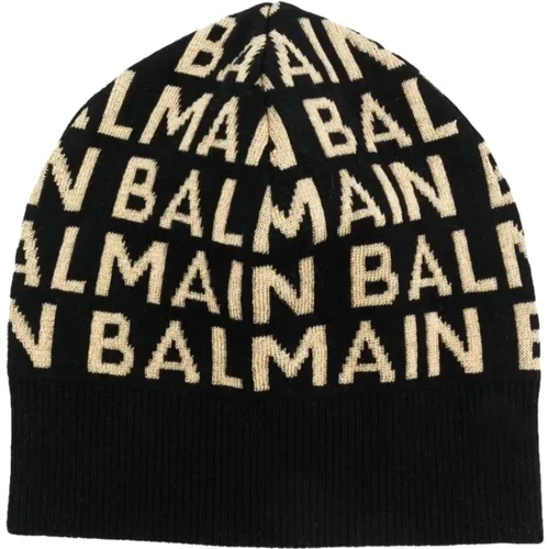 Allover Logo Beanie Wool Cashmere Blend , male, Sizes: L - Balmain - Modalova