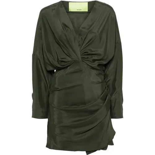 Grünes Seiden Asymmetrisches V-Ausschnitt Kleid , Damen, Größe: L - Gauge81 - Modalova