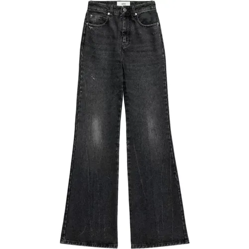 Schwarze Baumwoll-Weitbein-Jeans , Damen, Größe: W25 - Ami Paris - Modalova
