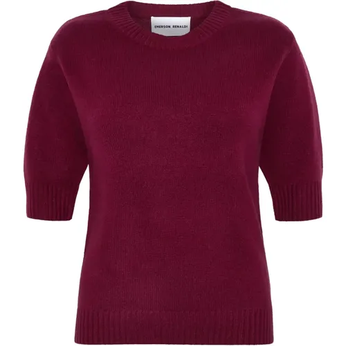 Kaschmir Bordeaux Pullover Halbarm Rundhalsausschnitt , Damen, Größe: M - Emerson Renaldi - Modalova