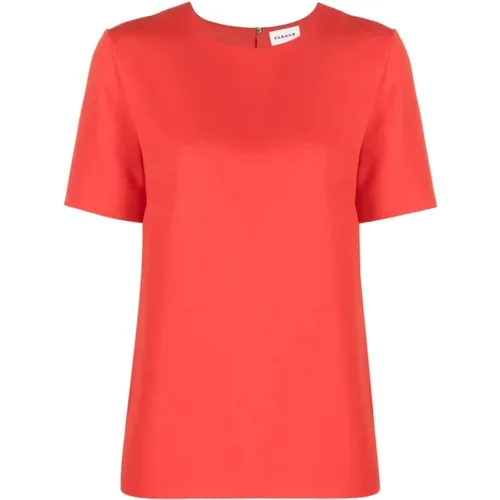Rotes Crepe-Textur Rundhals-Shirt , Damen, Größe: M - P.a.r.o.s.h. - Modalova