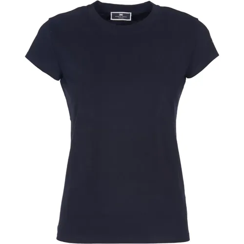 Schwarzer Pullover mit Französischen Ärmeln und Logo-Stickerei , Damen, Größe: M - Elisabetta Franchi - Modalova