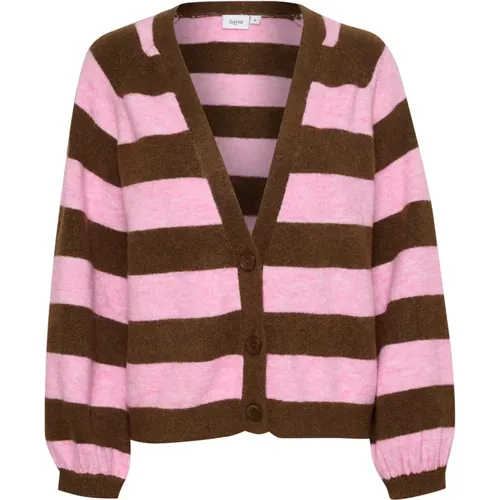 Striped Cardigan with Puff Sleeves , female, Sizes: S, M, L - Saint Tropez - Modalova