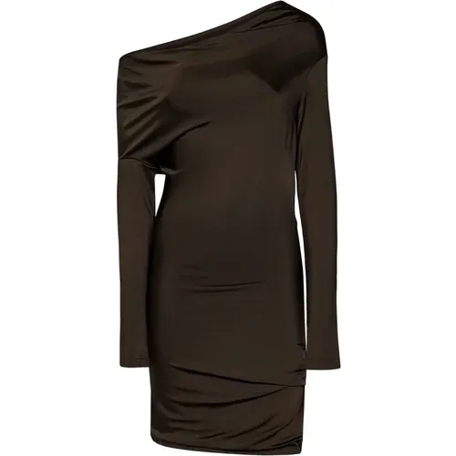 Braunes Kleid mit Asymmetrischem Ausschnitt und Drapiertem Detail - alexander mcqueen - Modalova