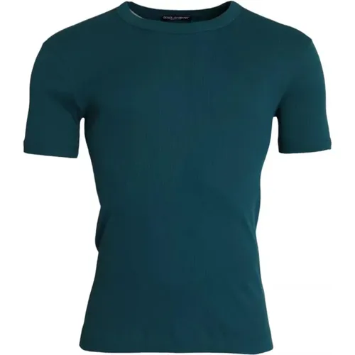 Short Sleeve Cotton T-Shirt Green , male, Sizes: M - Dolce & Gabbana - Modalova