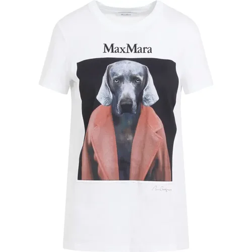 Weißes T-Shirt mit Hundeaufdruck , Damen, Größe: S - Max Mara - Modalova