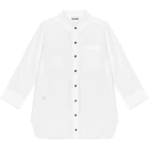 Weißes Baumwoll-Popeline-Hemd , Damen, Größe: S - Ganni - Modalova
