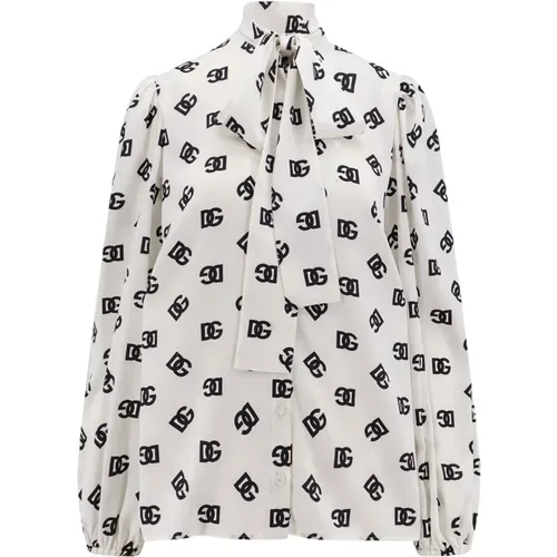 Silk Logo Shirt , female, Sizes: M - Dolce & Gabbana - Modalova