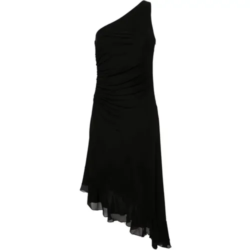 Schwarzes One-Shoulder-Drapiertes Midi-Kleid , Damen, Größe: M - Twinset - Modalova