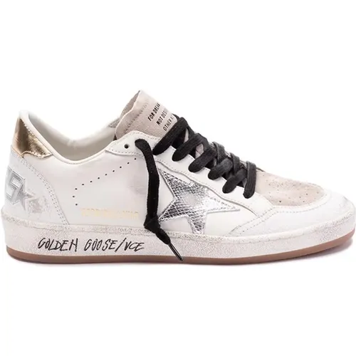 Silberne Ledersneakers Weiß Schwarz - Golden Goose - Modalova