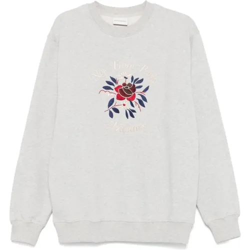 Grey Floral Embroidered Sweater , male, Sizes: L, M, XL - Drole de Monsieur - Modalova