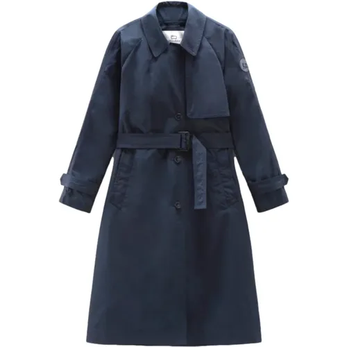 Klassischer Blauer Trenchcoat , Damen, Größe: 2XS - Woolrich - Modalova