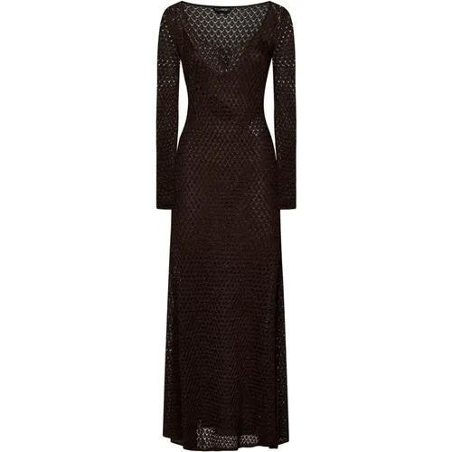 Braunes Kleid mit Scoop-Ausschnitt und langen Ärmeln - Tom Ford - Modalova