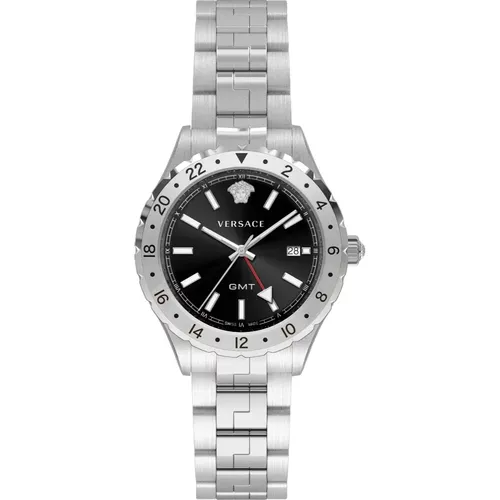 Hellenyium GMT Silver/Black Stainless Steel Watch , male, Sizes: ONE SIZE - Versace - Modalova