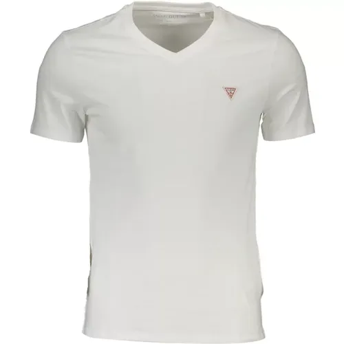 Weißes V-Ausschnitt Logo Tee Shirt , Herren, Größe: XL - Guess - Modalova