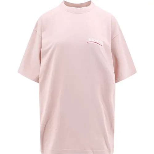 Rosa Rundhals T-Shirt , Damen, Größe: M - Balenciaga - Modalova