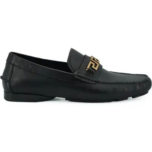 Leather Loafers with Gold Hardware , male, Sizes: 5 UK - Versace - Modalova