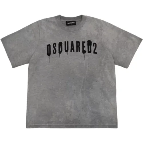 Graues Melange Kinder T-Shirt mit Logo-Print - Dsquared2 - Modalova