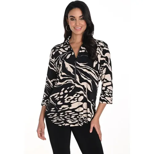 Champagne Blouse with ¾ Sleeves and V-Neck , female, Sizes: M, 2XL, L, S, 3XL - Frank Lyman - Modalova