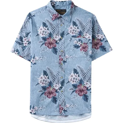 Floral Print Short Sleeve Shirt Blue , male, Sizes: M, XL, L, S - Replay - Modalova