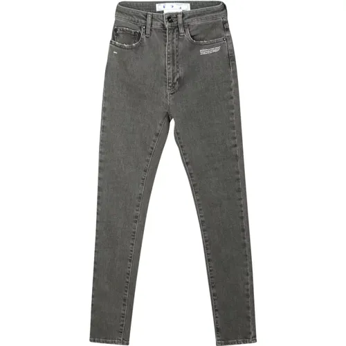 Skinny Jeans mit hoher Taille, Dunkelgrau , Damen, Größe: W24 - Off White - Modalova