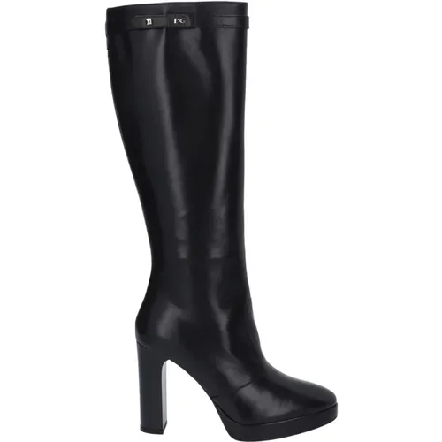Schwarzer Hohe Stiefel mit Reißverschluss , Damen, Größe: 35 EU - Nerogiardini - Modalova