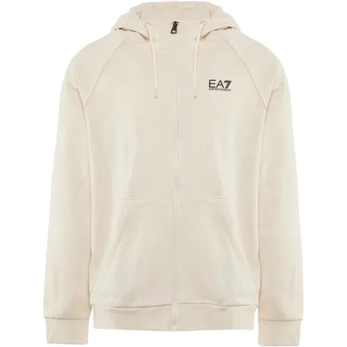 Baumwollkapuzenpullover Voll Reißverschluss Logo - Emporio Armani EA7 - Modalova