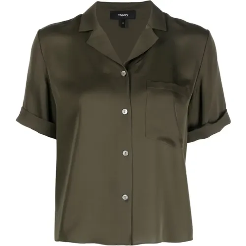 Silk Bowling Shirt Olive , female, Sizes: XS, S - Theory - Modalova