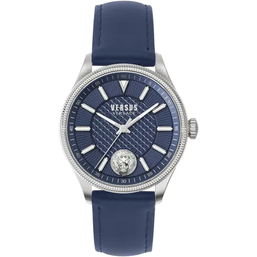 Colonne Leather Watch Blue Dial , male, Sizes: ONE SIZE - Versus Versace - Modalova