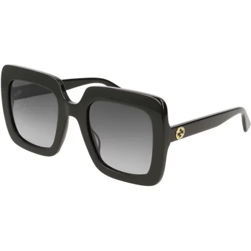 Schwarzer Rahmen Graue Linse Sonnenbrille , Damen, Größe: 53 MM - Gucci - Modalova