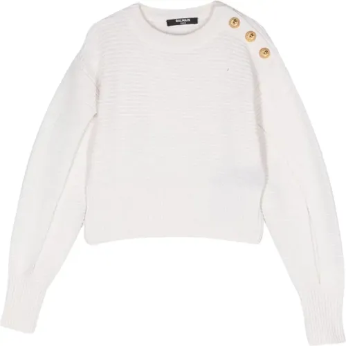 Gestreifter Cropped Pullover Creme - Balmain - Modalova