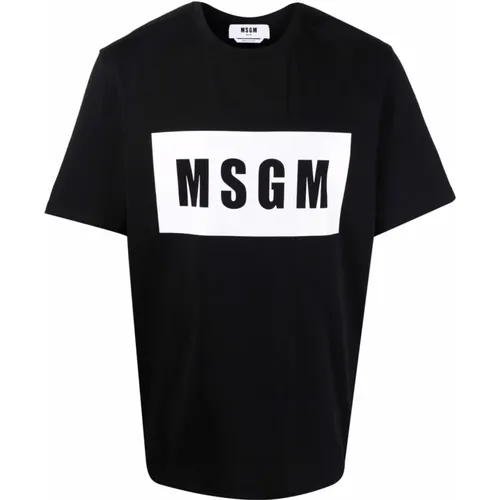 Logo-Print T-Shirt aus schwarz/weißer Baumwolle - Msgm - Modalova
