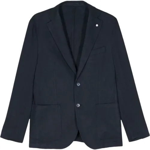 Navyblauer Herringbone Mantel , Herren, Größe: 2XL - Luigi Bianchi Mantova - Modalova