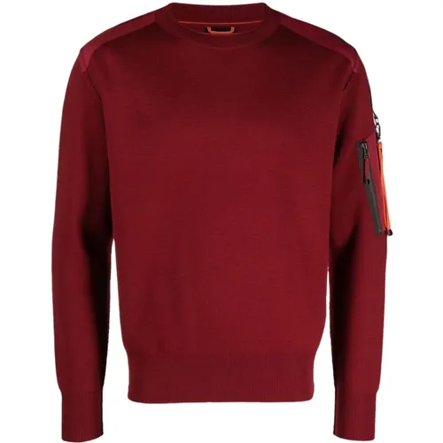 Roter Feinripp-Pullover mit Reißverschlusstasche , Herren, Größe: XL - Parajumpers - Modalova