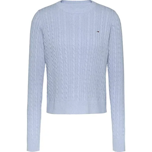 Hellblauer Rundhalsausschnitt Pullover , Damen, Größe: S - Tommy Jeans - Modalova