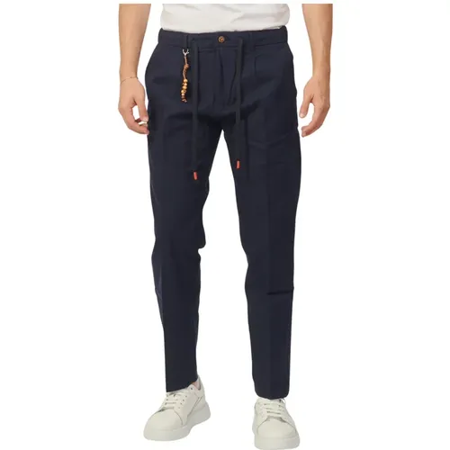 Blaue Baumwoll-Chinos-Hose mit Kordelzug , Herren, Größe: W29 - YES ZEE - Modalova