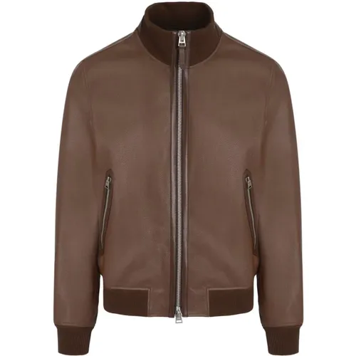 Tumbled Grain Leather Track Bomber Jacket , male, Sizes: XL - Tom Ford - Modalova