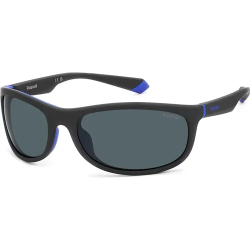 Matt Schwarz/Blau Sonnenbrille , unisex, Größe: 64 MM - Polaroid - Modalova