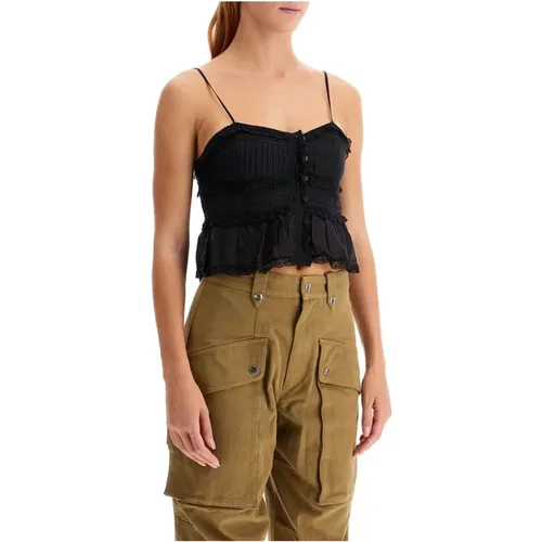 Gerüschtes Baumwolltop mit Spitzenbesatz , Damen, Größe: XS - Isabel Marant Étoile - Modalova