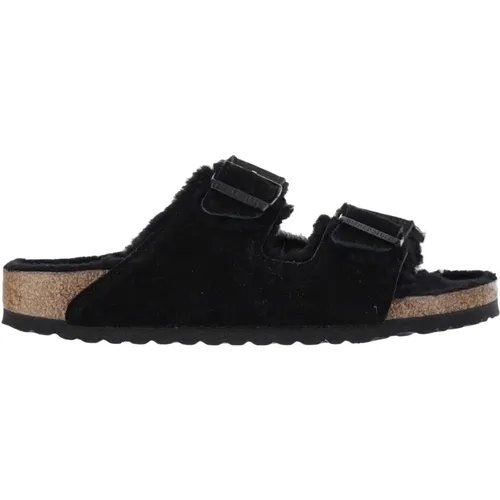 Shearling Schwarze Sandalen Verstellbare Riemen Kork , Damen, Größe: 40 EU - Birkenstock - Modalova