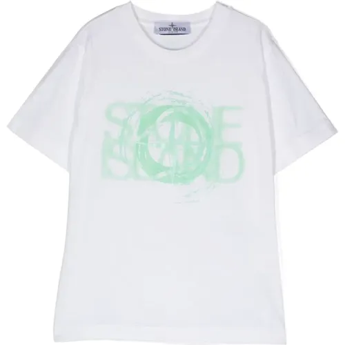 Weißes Baumwoll-T-Shirt mit Grafiklogo - Stone Island - Modalova