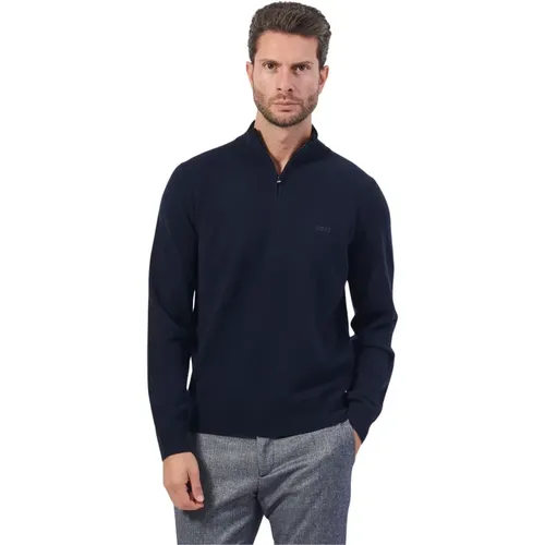 Blauer Woll-Zip-Pullover , Herren, Größe: M - Hugo Boss - Modalova