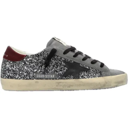 Glitter Suede Sneakers with Red Heel , female, Sizes: 4 UK - Golden Goose - Modalova