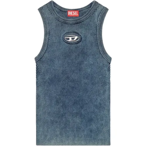 Geripptes Baumwoll-Tanktop mit Metalllogo , Damen, Größe: S - Diesel - Modalova