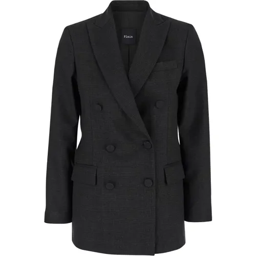 Grauer Karo Blazer Jacke , Damen, Größe: M - Plain Units - Modalova