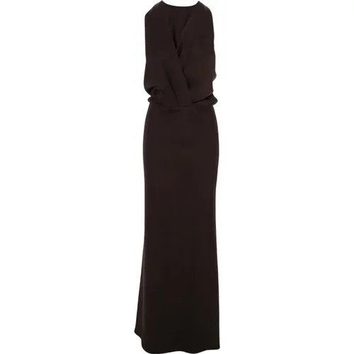 Braunes Satin V-Ausschnitt Kleid , Damen, Größe: 2XS - Blumarine - Modalova