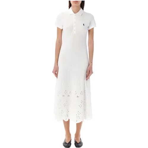 Eyelet Polo Kleid Bianco Ss24 , Damen, Größe: L - Ralph Lauren - Modalova