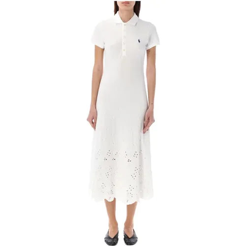 Eyelet Polo Kleid Bianco Ss24 , Damen, Größe: M - Ralph Lauren - Modalova